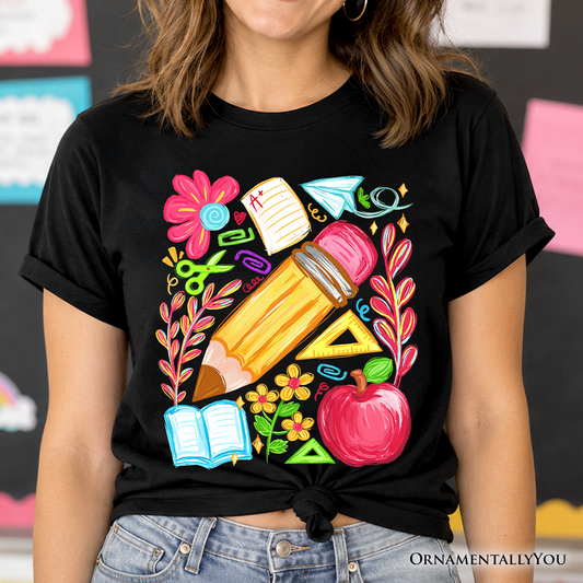 Floral Teacher Pencil T-Shirt, Colorful Back to School Tee