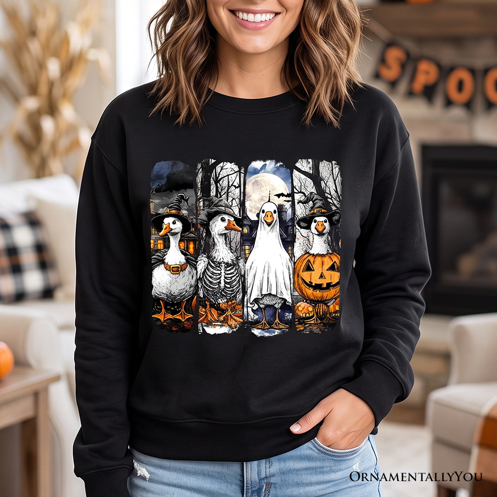 Halloween Goose in Costume Sweatshirt, Spooky Fall Geese Sweater for Bird Enjoyers