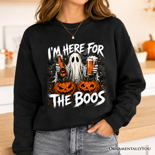I'm Here for the Boos Ghost Sweatshirt, Funny Halloween Beer Pumpkin Sweater