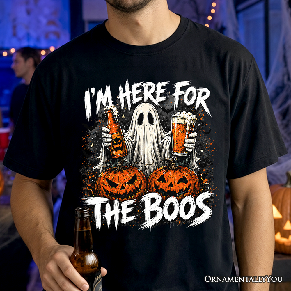 I’m Here for the Boos Ghost T-Shirt, Funny Halloween Beer Pumpkin Tee