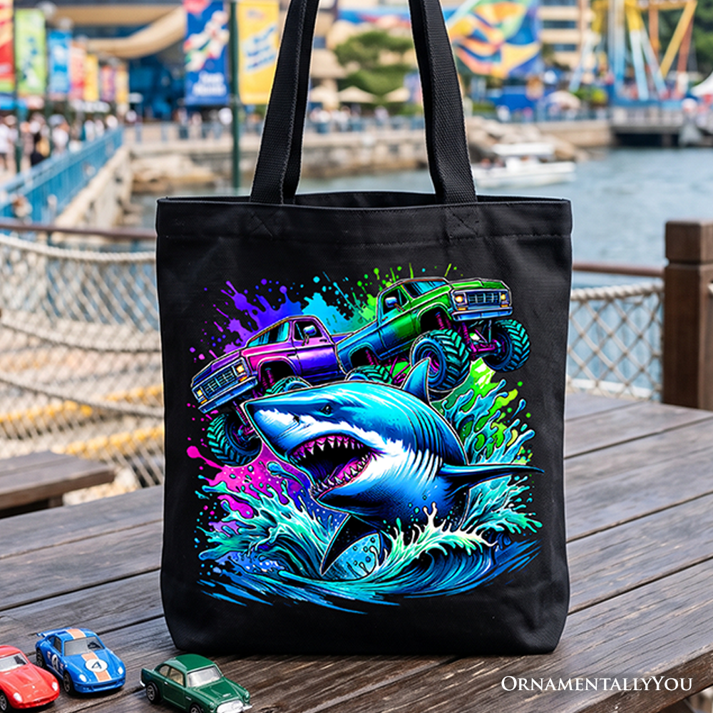 Trucks Shark Kids Tote Bag, Cool Ocean Animal for Youth Boys