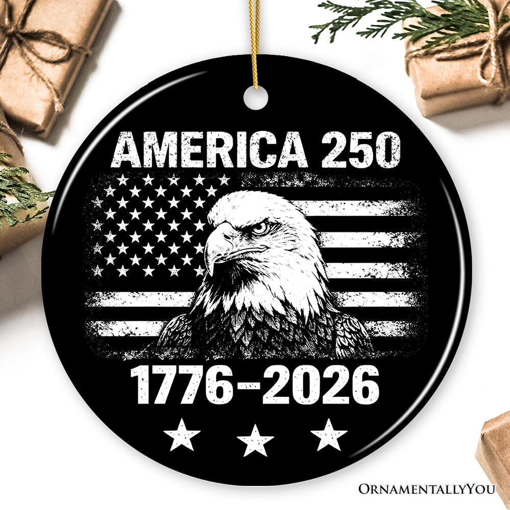 America 250 Years of Freedom Ornament, Patriotic USA Anniversary 1776-2026 Gift and Tree Decor