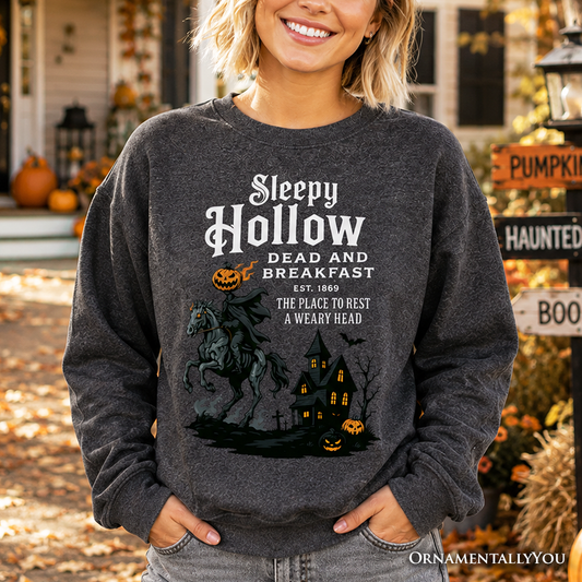 Headless Horseman Sleepy Hollow Halloween Dark Sweatshirt, Dead and Breakfast Retro Sweater