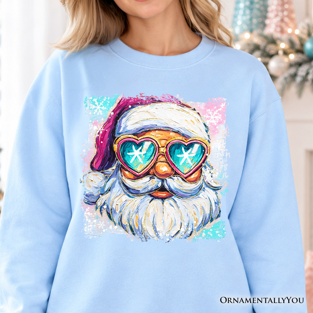 Merry Christmas Santa Sunglasses Christmas Sweatshirt, Funky Retro Holiday Sweater