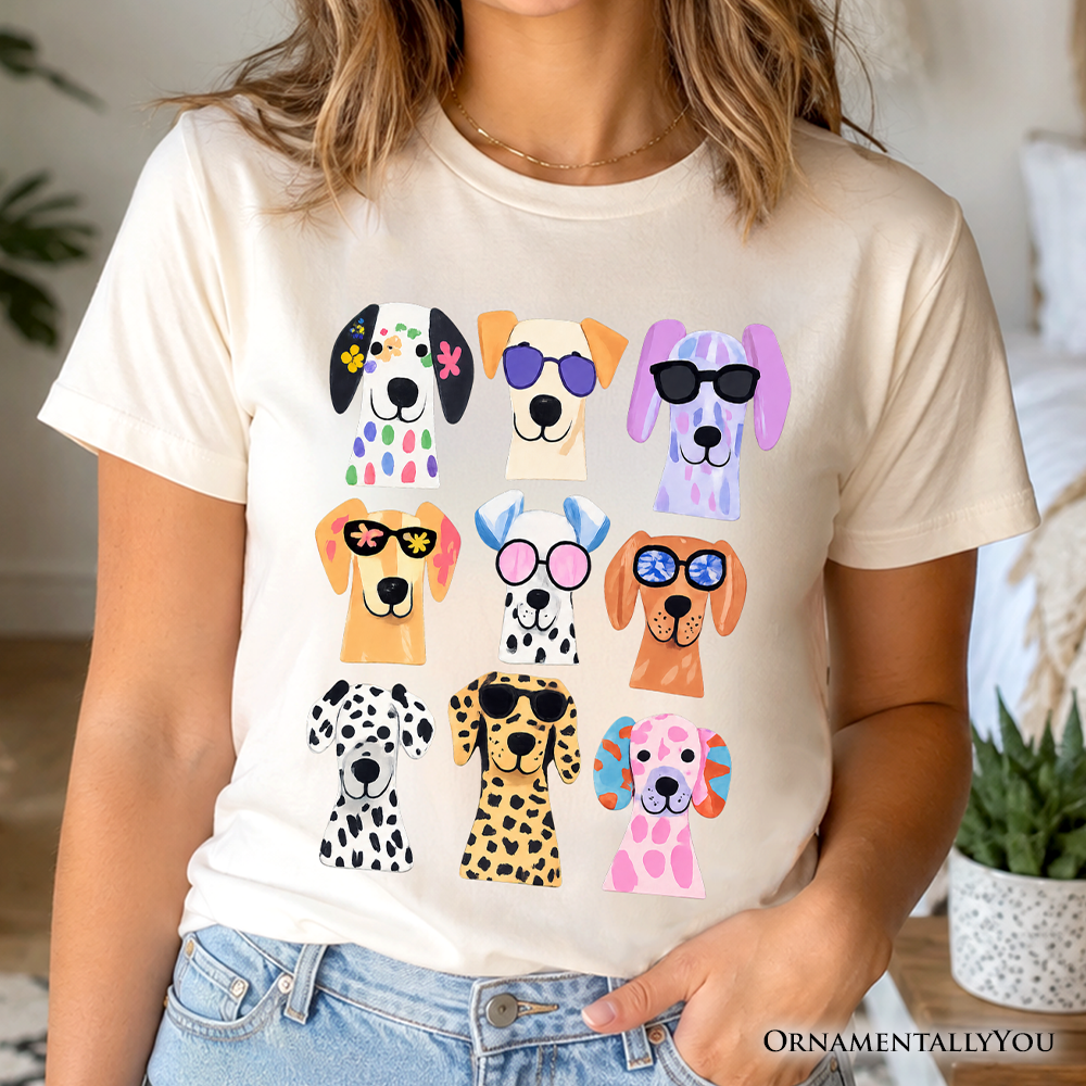 Colorful Dogs T-Shirt, Animals Breeds Summer Tee