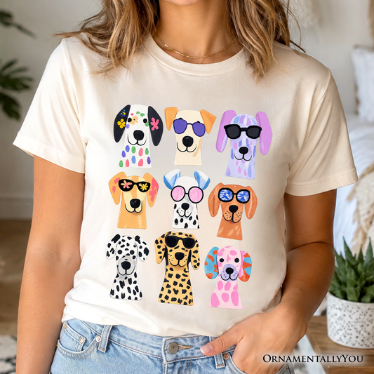Colorful Dogs T-Shirt, Animals Breeds Summer Tee