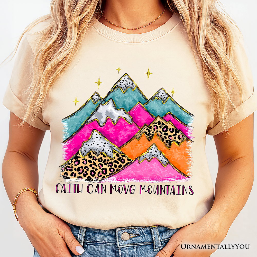 Faith Can Move Mountains Christian T-Shirt, Leopard Inspirational Tee