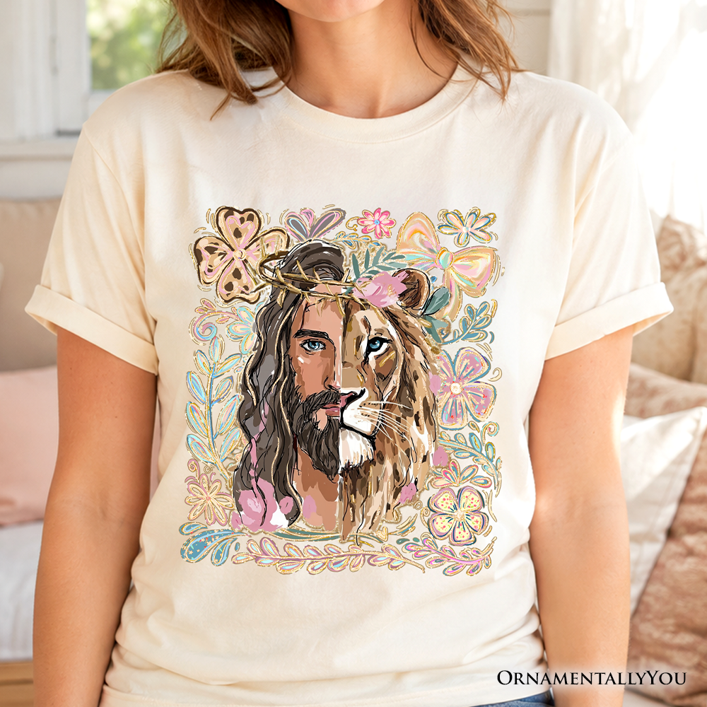 Lion of Judah Christian T-Shirt, Floral Jesus Religious Faith Tee