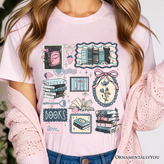 Bookish Love Collage Reader T-Shirt, Vintage Bookworm Aesthetic Tee