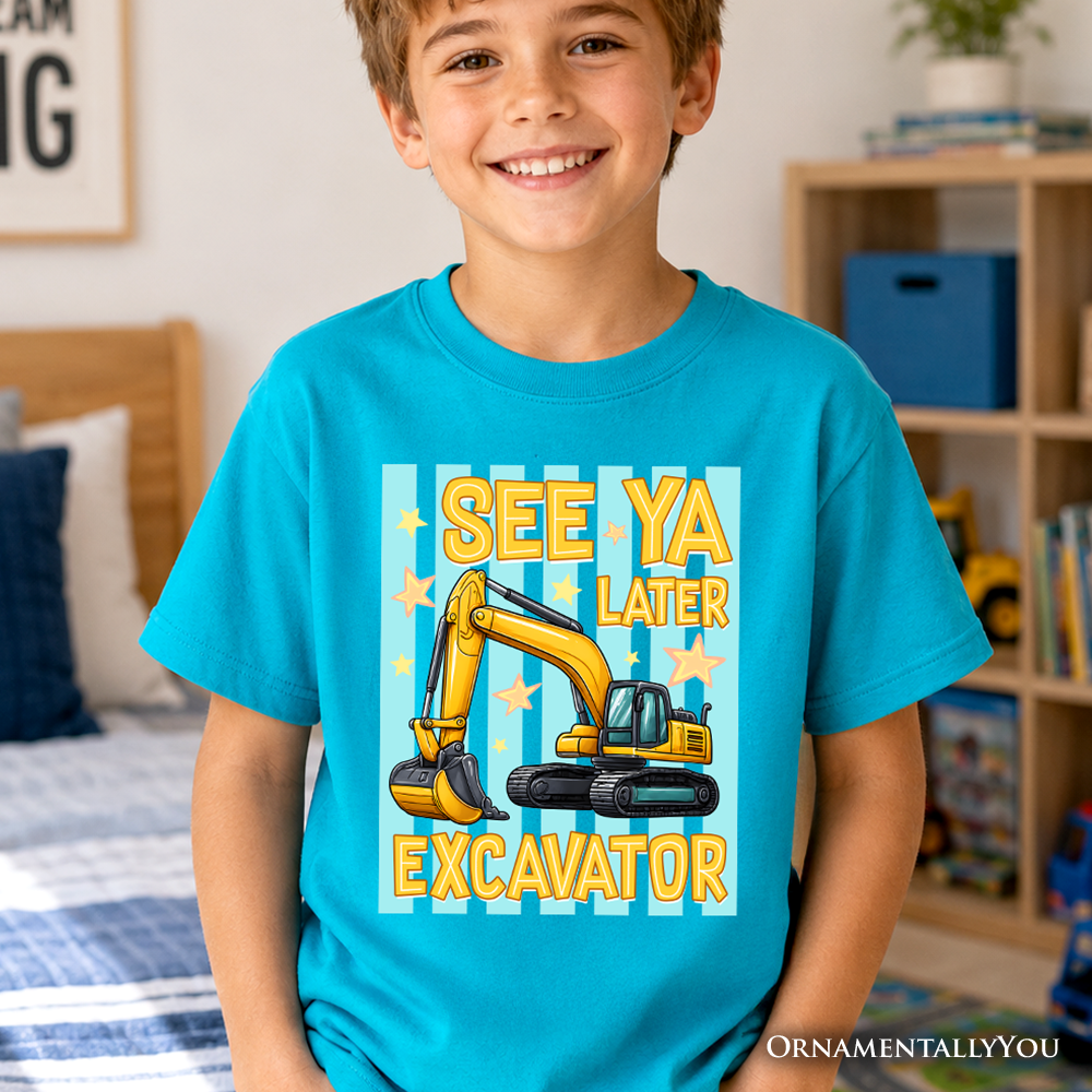 See Ya Later Excavator Kids T-Shirt, Retro Construction Vehicle Tee for Youth Boys