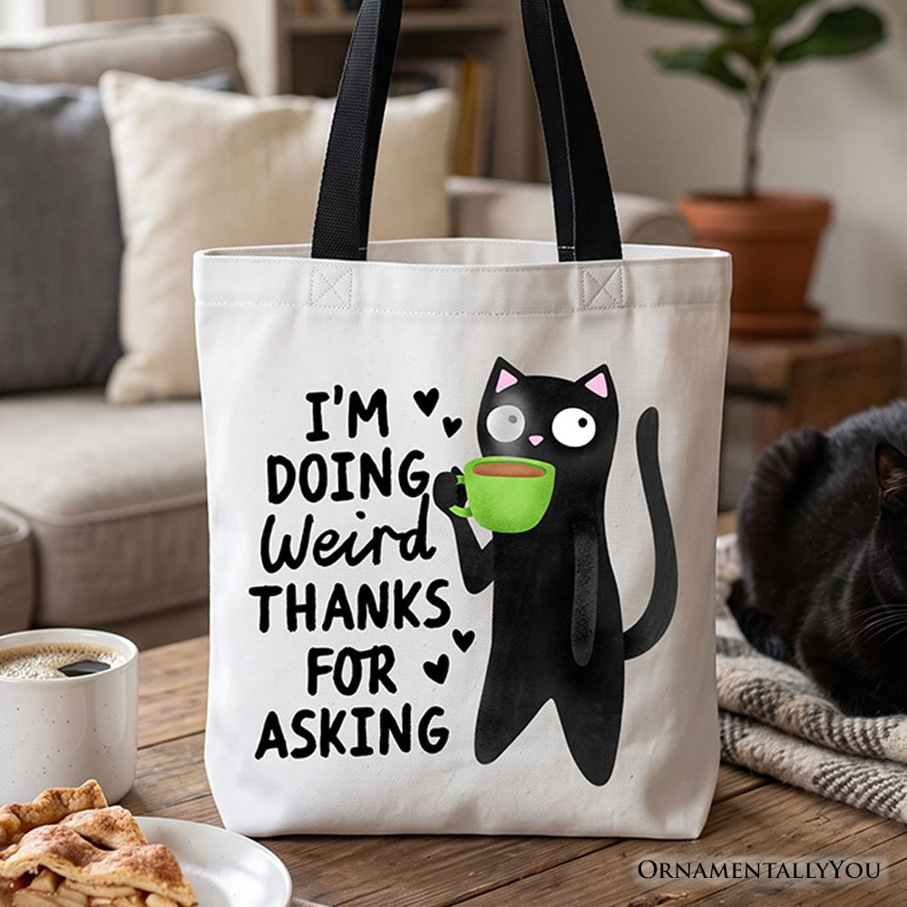 Coffee Black Cat Cute Tote Bag, I’m Doing Weird Funny Phrase Gift Shopper
