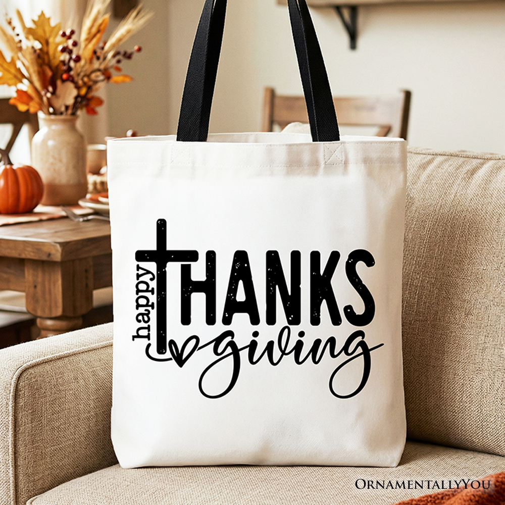 Happy Thanksgiving Minimalist Tote Bag, Christian Religious Fall Gift Shopper