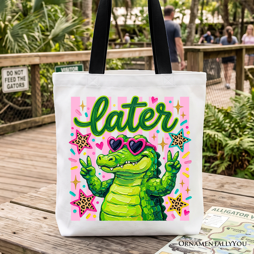 Later Alligator Kids Tote Bag, Funny Coquette Animal Gift Shopper for Youth Girls