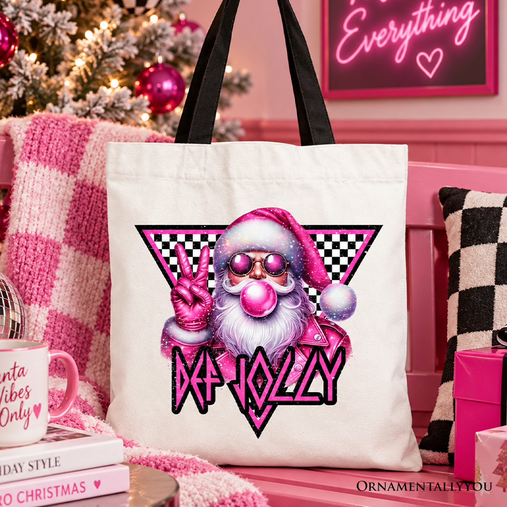 Pink Santa Blowing Bubblegum Tote Bag, Def Jolly Coquette Retro Christmas Gift Shopper