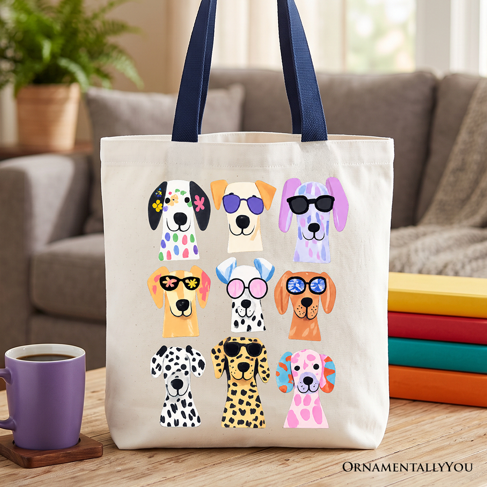 Colorful Dogs Tote Bag, Animals Breeds Summer Gift Shopper