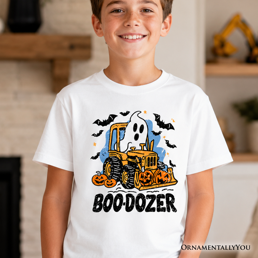 Boo Dozer Kids T-Shirt, Funny Halloween Construction Vehicle Tee for Youth Boys