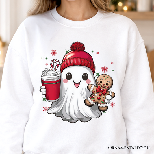 Cute Ghost Christmas Sweatshirt, Adorable Gingerbread and Cocoa Holiday Sweater
