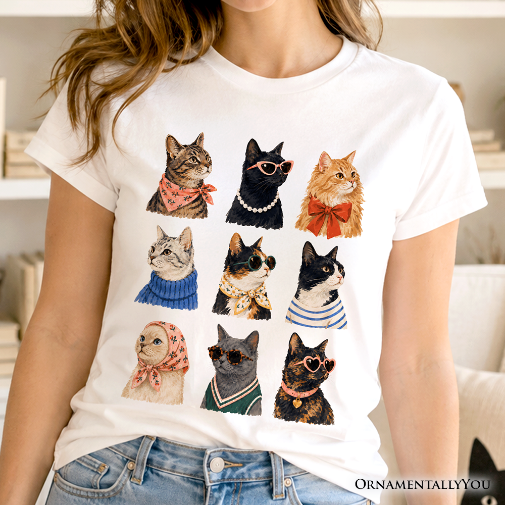 Fashion Colorful Cats T-Shirt, Animals Breeds Summer Tee