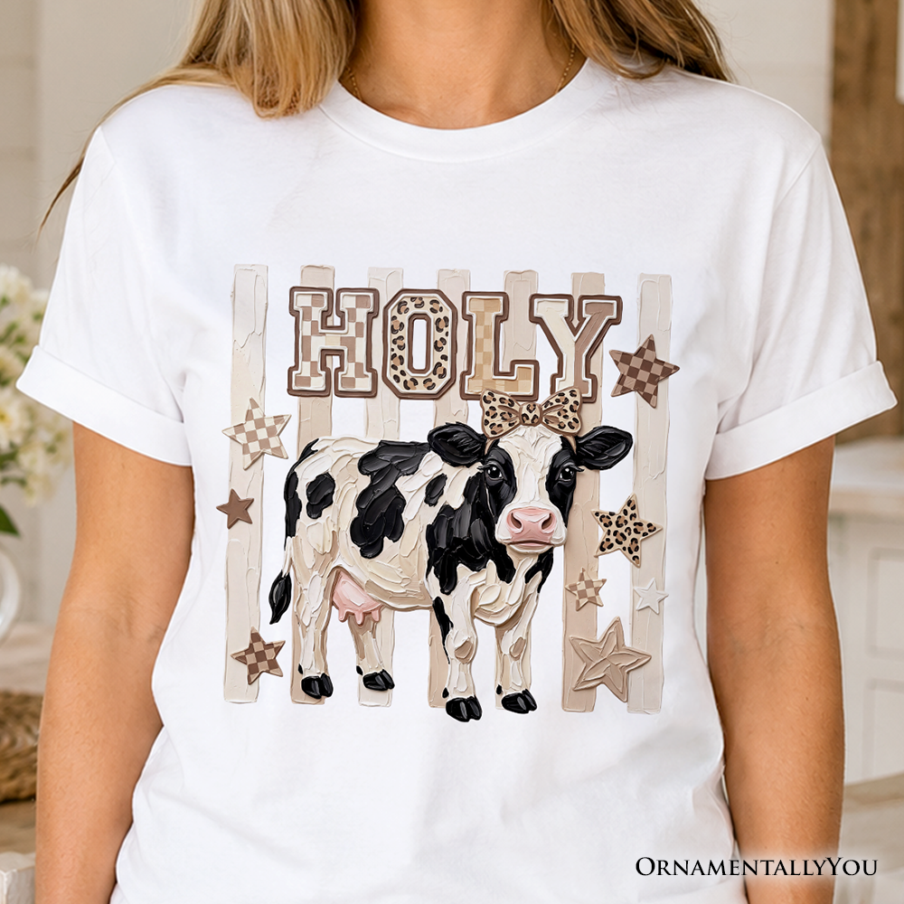Holy Cow Coquette T-Shirt, Leopard Bow Farm Animal Tee