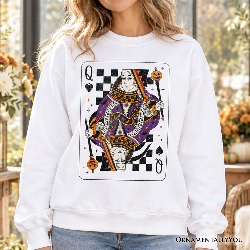 Queen of Spades Card Sweatshirt, Vintage Retro Halloween Sweater