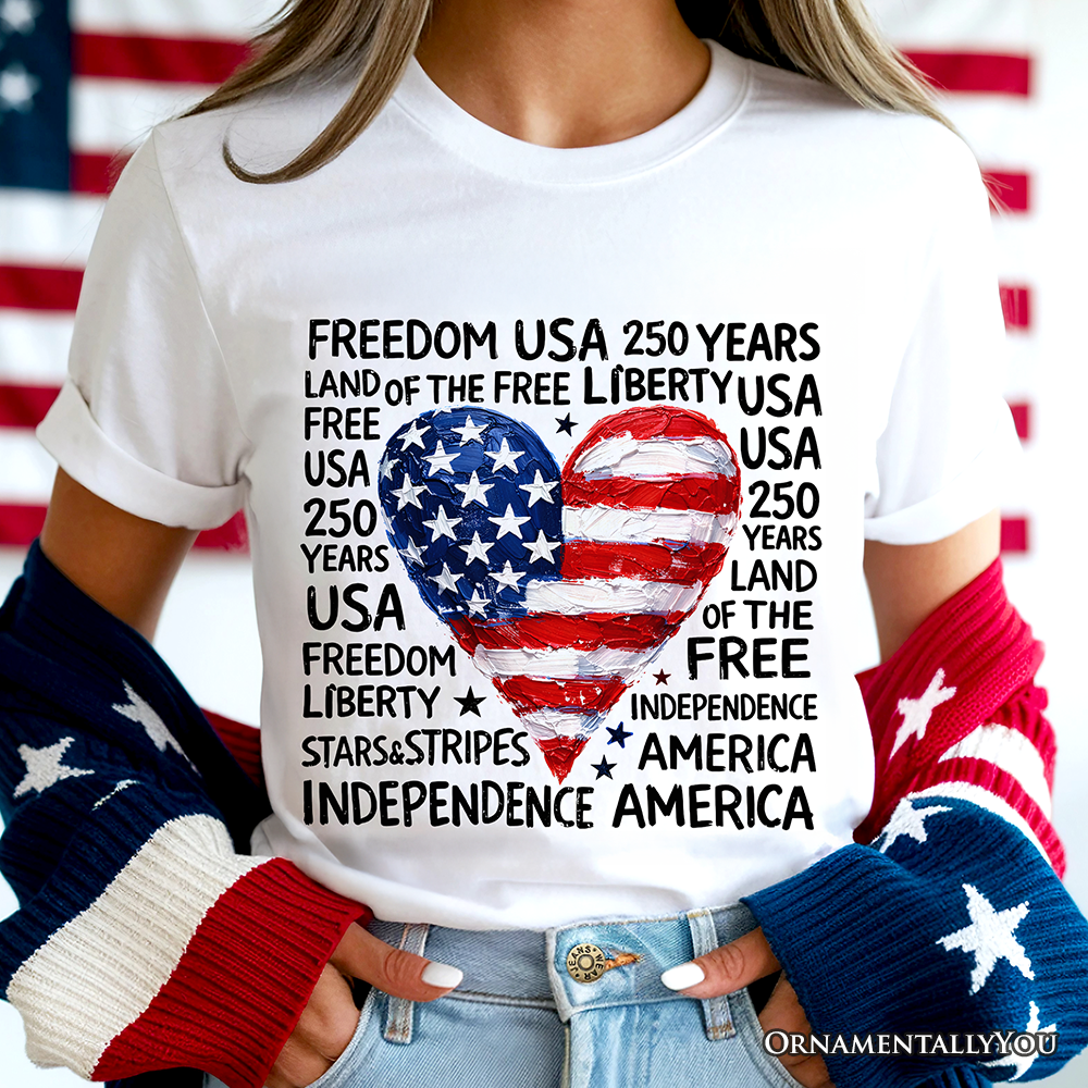 USA 250 Heart Patriotic T-Shirt, Retro 4th of July Tee