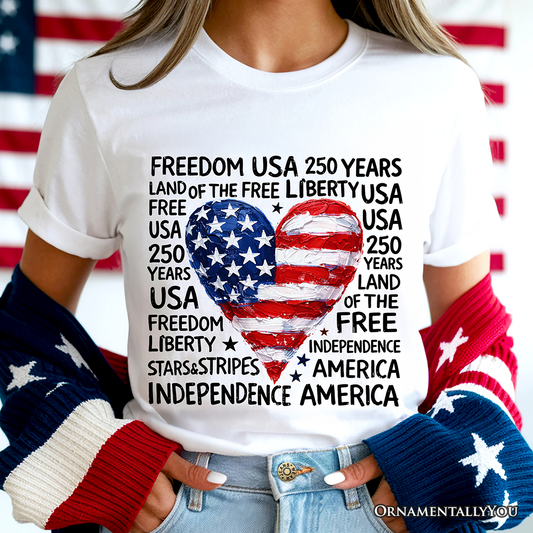 USA 250 Heart Patriotic T-Shirt, Retro 4th of July Tee