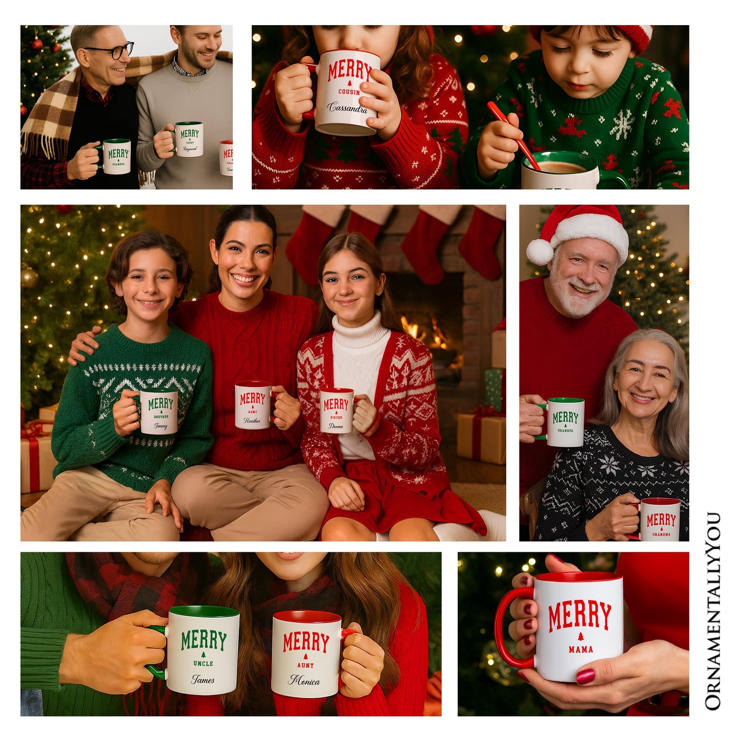 Merry Aunt Retro Christmas Personalized Mug, Matching Family Holiday Gift with Custom Name