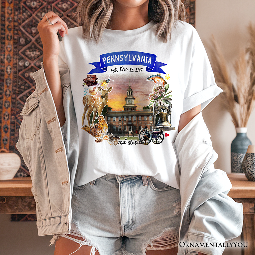 Artistic Pennsylvania State Themes and Landmarks T-Shirt, Tee for History and Travel Lovers