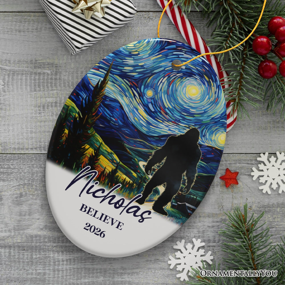 Bigfoot by Vincent Van Gogh Personalized Christmas Ornament, Believe Funny Gift