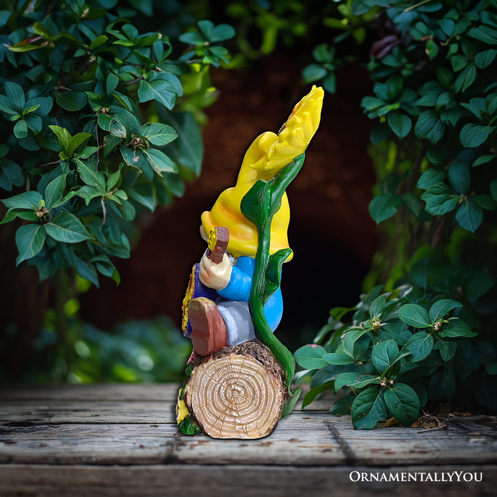 (Pre-Order) Bloom with Joy Sunflower Gnome 10" Garden Statue Figurine with Guitar, Spring and Summer Home Decoration
