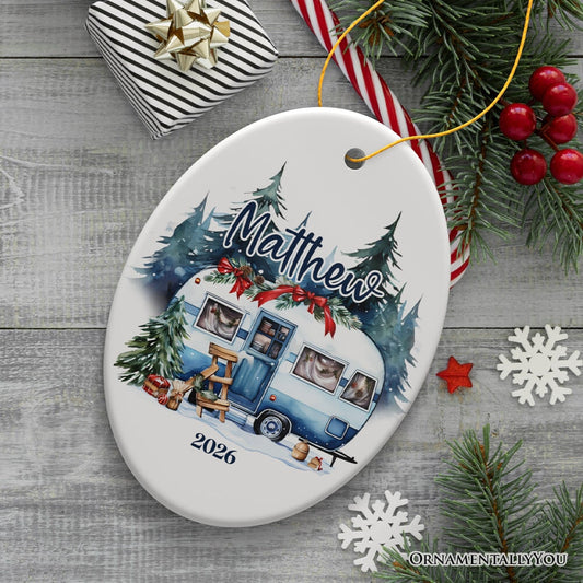 Camping Personalized Ornament, Enchanted Frost Winter Christmas Gift With Custom Name and Date
