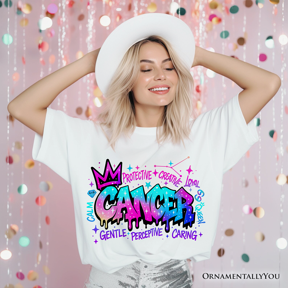 Cancer Graffiti Zodiac T-Shirt, Street Style Astrology Horoscope Tee