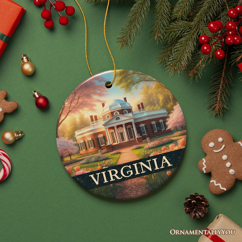 Classic Virginia Jefferson’s Monticello Christmas Ornament, Southern Charm Gift and American History Keepsake