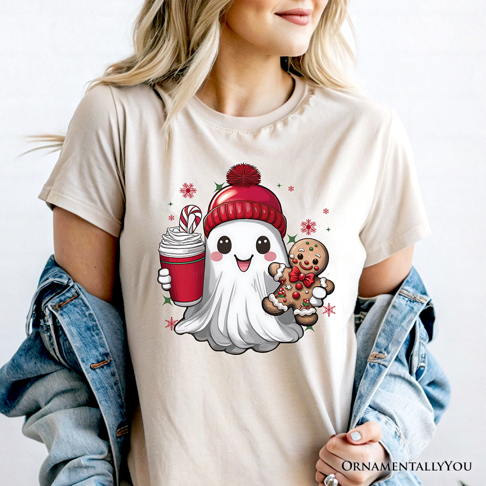 Cute Ghost Christmas T‑Shirt, Adorable Gingerbread and Cocoa Holiday Tee