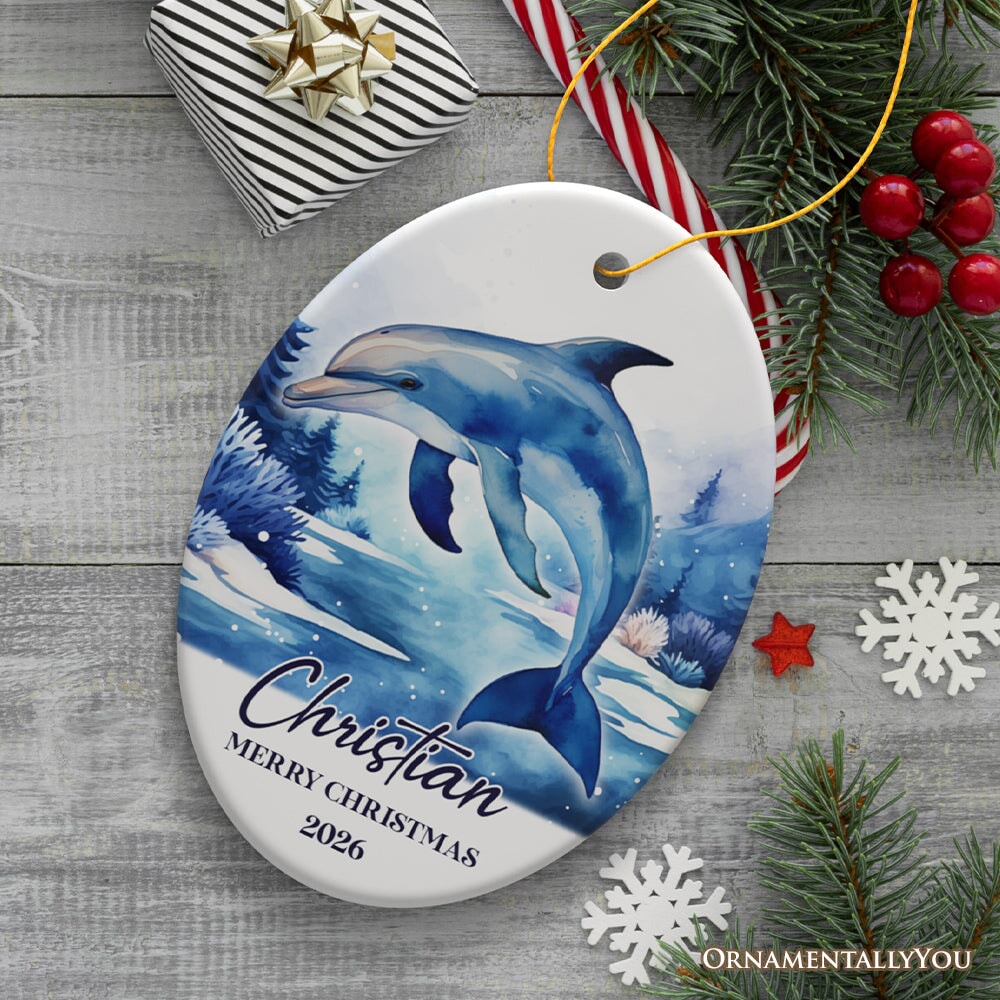 Dolphin Personalized Ornament, Festive Christmas Gift With Custom Name and Date