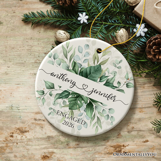 Elegant Personalized Wedding Ornament, Married or Engaged Couple Gift
