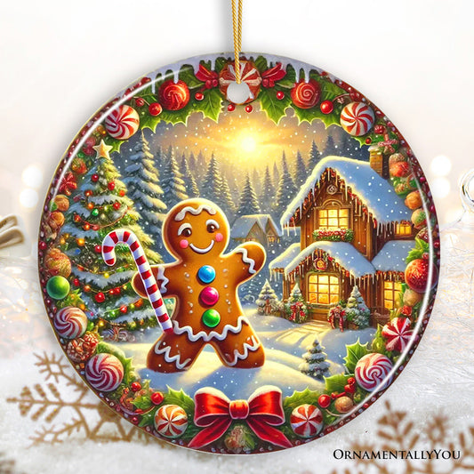 Enchanting Gingerbread Man in a Christmas Village Ornament, Whimsically Cheerful Holiday Gift and Tree Decor