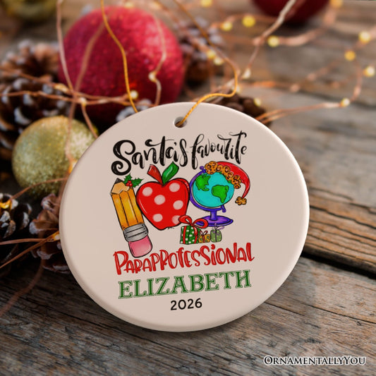 Festive Santa’s Favorite Paraprofessional Personalized Christmas Ornament, Custom Educational Assistant Gift