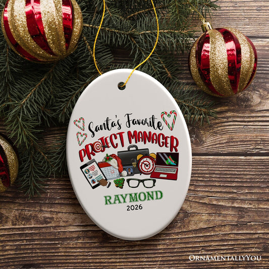 Festive Santa’s Favorite Project Manager Personalized Christmas Ornament, Business Team Coordinator and Leadership Recognition Gift