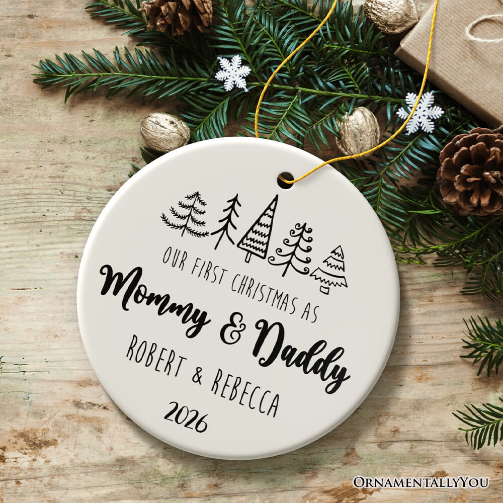 First Christmas as Mommy and Daddy Personalized Ornament, Keep Sake for Parents after First Born Baby