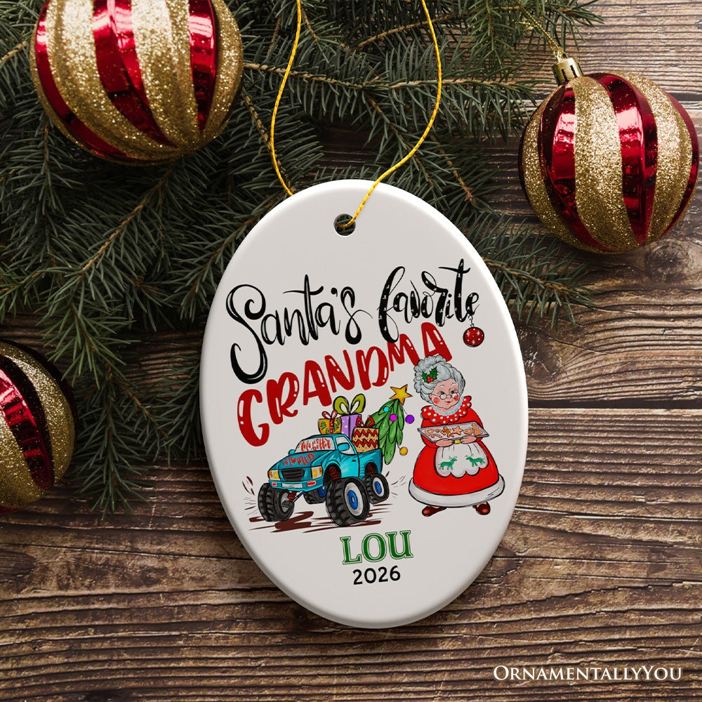 Fun & Whimsical Santa’s Favorite Grandma Personalized Christmas Keepsake Ornament, Grandmother Appreciation Gift