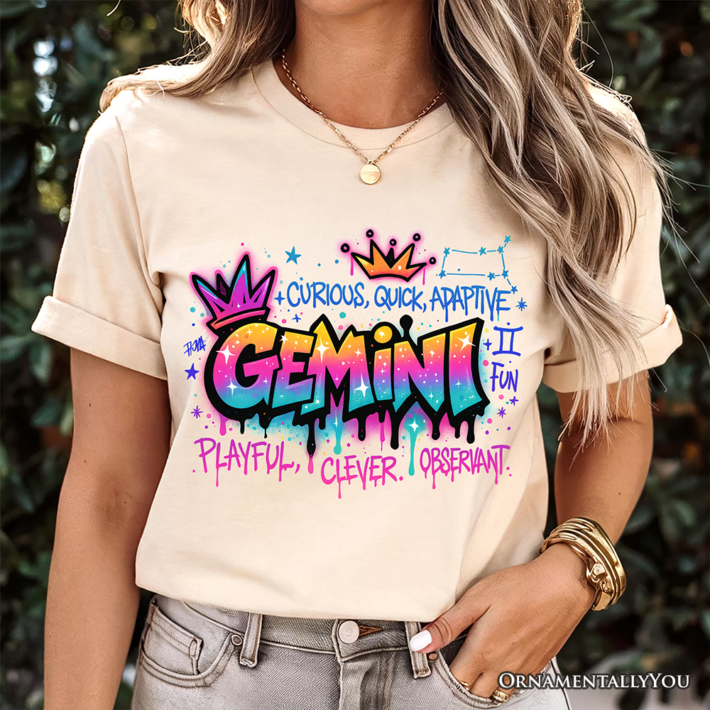 Gemini Graffiti Zodiac T-Shirt, Street Style Astrology Horoscope Tee