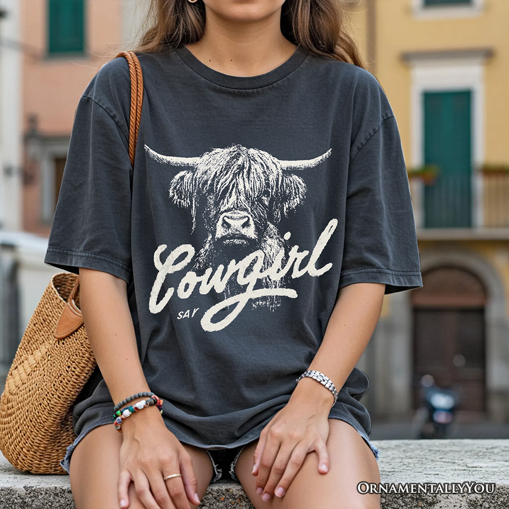 Highland Cow Vintage Cowgirl T-Shirt, Western Country Tee For Women