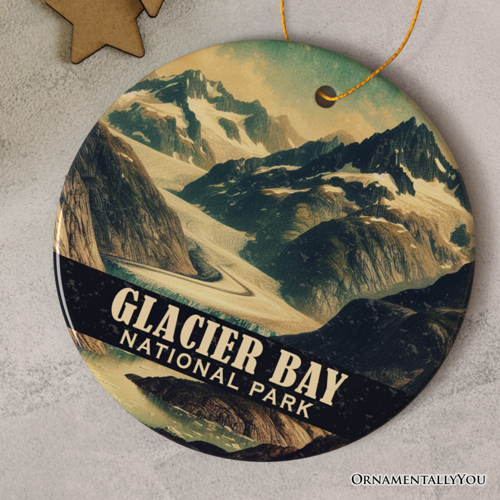 Icy Glacier Bay National Park Ornament, Alaska Glacial Fjord Landscape Christmas Gift and Coastal Wilderness Souvenir