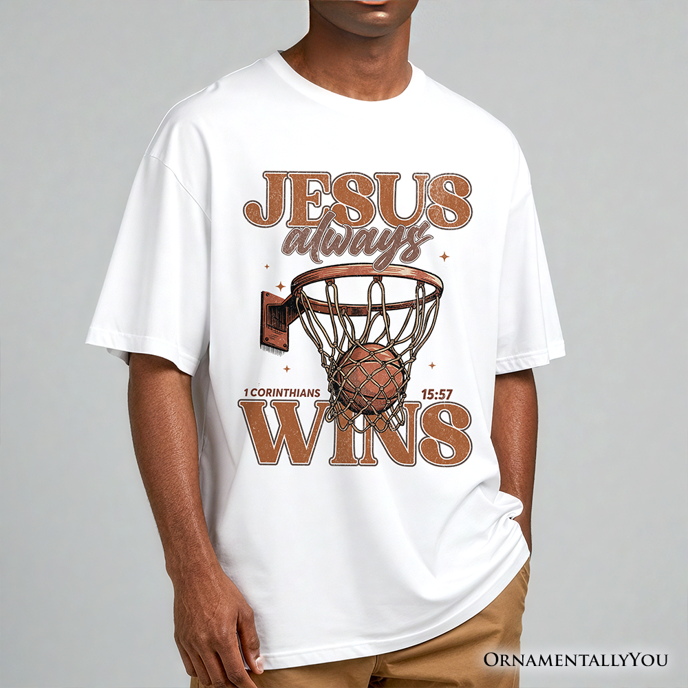 Jesus Always Wins Christian Basketball T-Shirt, Retro Motivational Bible Verse Tee