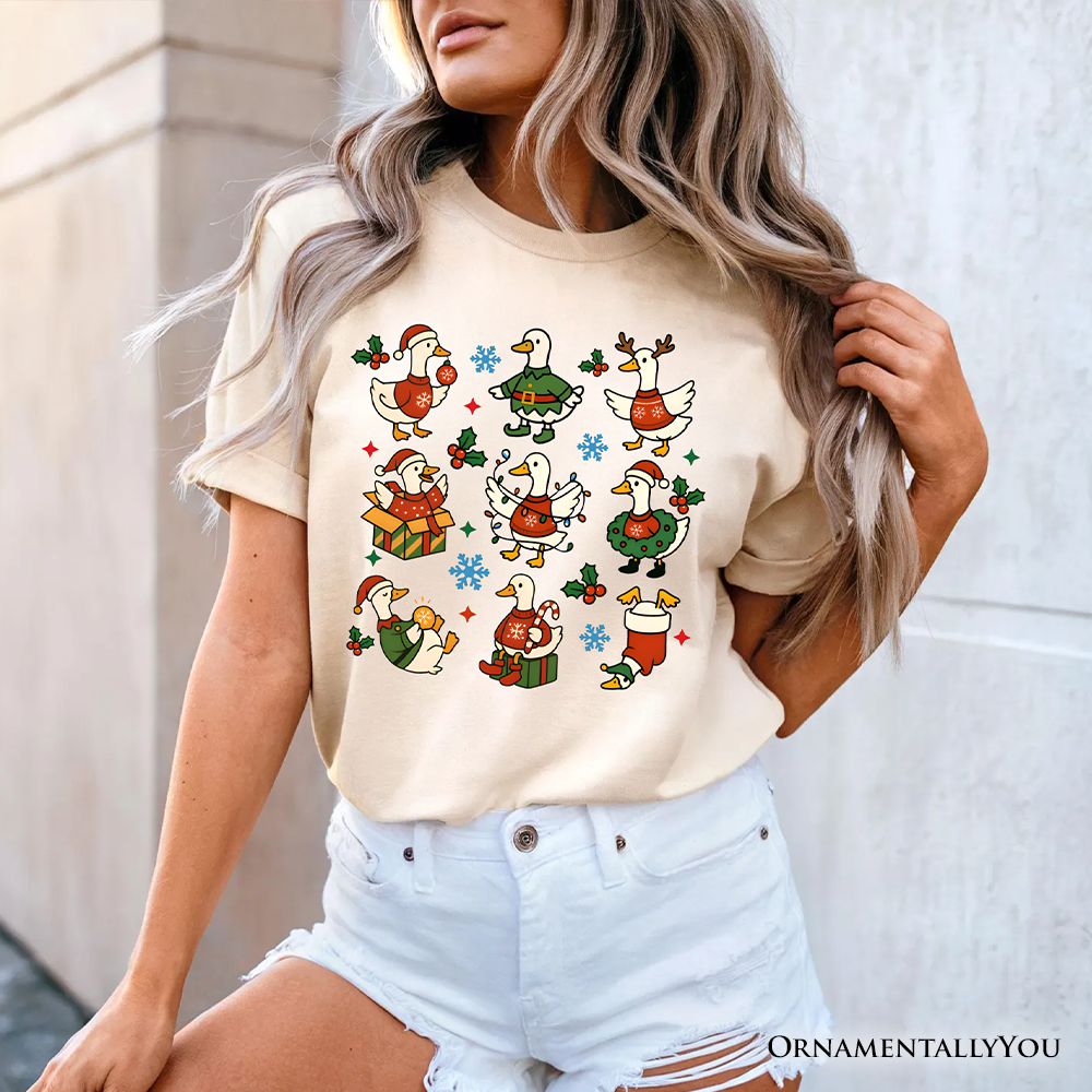 Just a Jolly Goose Christmas T-Shirt, Holiday Geese Santa Festive Tee