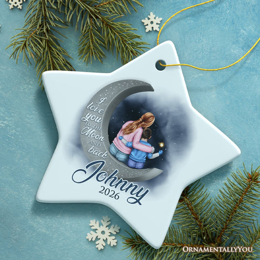 Love You To The Moon And Back Personalized Mom and Child Ornament, Thoughful Christmas Gift for Kids