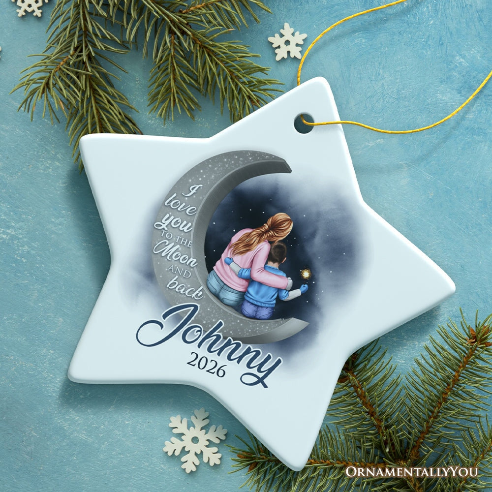 Love You To The Moon And Back Personalized Mom and Child Ornament, Thoughful Christmas Gift for Kids