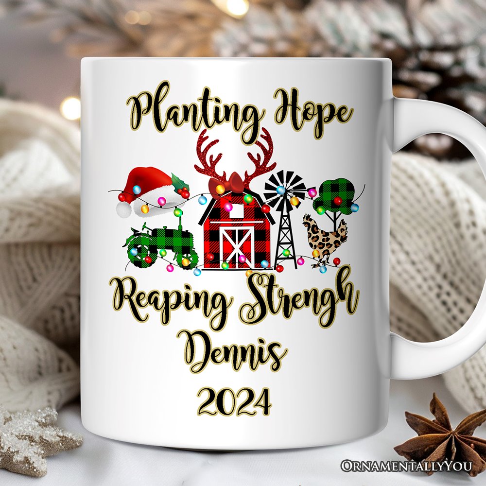 Personalized Mug Farm Buffalo Plaid Christmas, Farmhouse Gift
