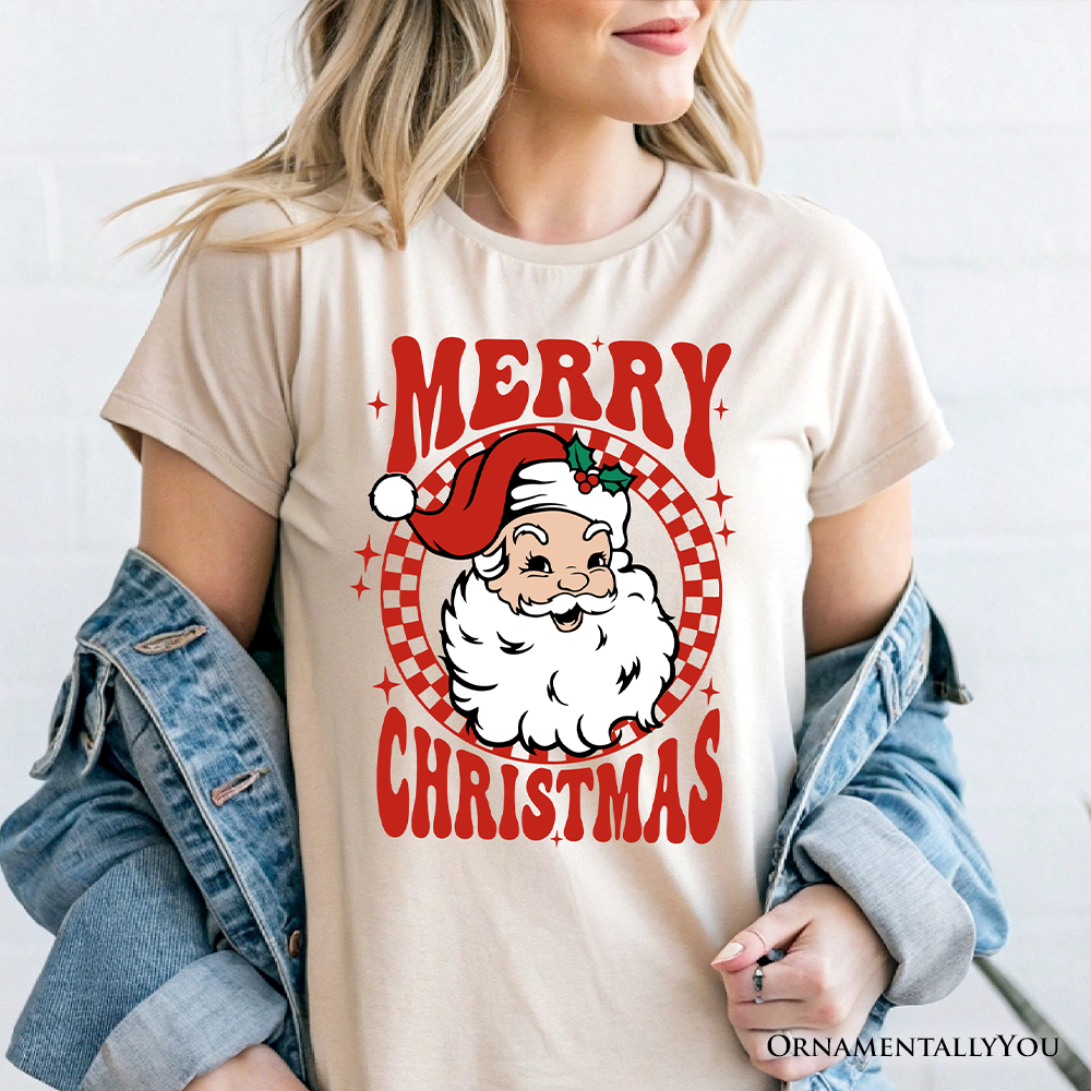 Merry Christmas Santa T‑Shirt, Retro Red Checkered Tee for Classic Holiday Season